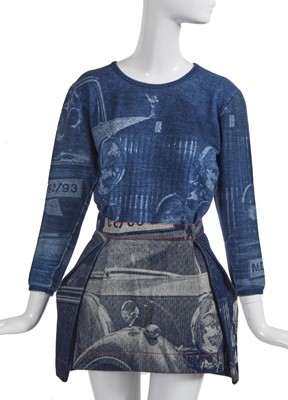 Lot 216 - A Vivienne Westwood Rolls-Royce print denim ensemble, 'Always on Camera' collection Autumn-Winter 1992-93
