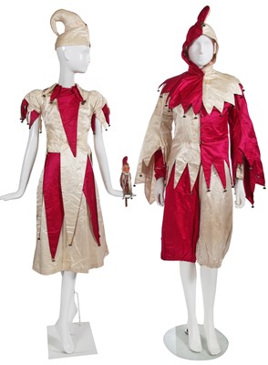 Lot 490 - His and Her Columbine and Pierrot fancy dress costumes, 1880s or early 1890s