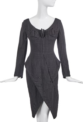 Lot 236 - A John Galliano pinstriped wool 'Scissor-Pleat' dress, 'Fallen Angels' collection, Spring-Summer 1986