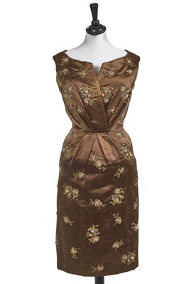 Lot 425 - A Christian Dior London embellished brown silk dress, circa 1958
