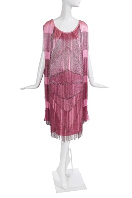 Lot 466 - A rare Madeleine Vionnet haute couture pink silk beaded dress, circa 1925