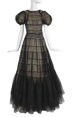 Lot 451 - A Maggy Rouff haute couture black lace evening gown, late 1930s