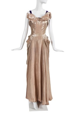 Lot 442 - Gertrude Vanderbilt Whitney's gold lamé and purple velvet gown, attributed to Charles James, circa 1940