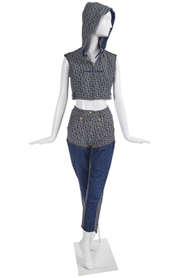 Lot 114 - A Christian Dior by John Galliano blue trotter weave ensemble, 'Logomania' collection, Spring-Summer 2000