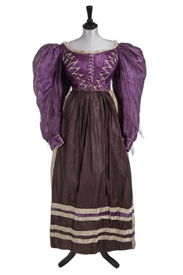 Lot 741 - A purple satin and striped silk dress, 1828-30