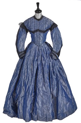 Lot 739 - A shot blue-grey silk taffeta evening gown, circa 1858
