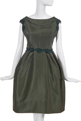 Lot 406 - A Christian Dior by Marc Bohan green faille cocktail dress, 1960s