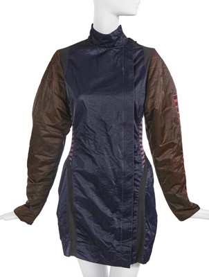 Lot 247 - A Jean Paul Gaultier blue and brown nylon dress, 'Constructivist (Russian)' collection, Autumn-Winter 1986-87