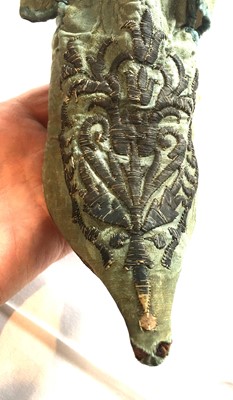 Lot 535 - A rare pair of high fashion silk damask shoes, French, 1720-30