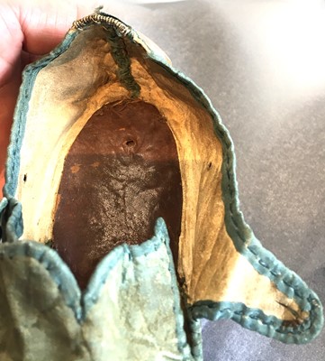 Lot 535 - A rare pair of high fashion silk damask shoes, French, 1720-30