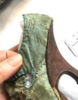 Lot 535 - A rare pair of high fashion silk damask shoes, French, 1720-30