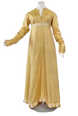 Lot 509 - A yellow figured sarsanet evening gown, circa 1810