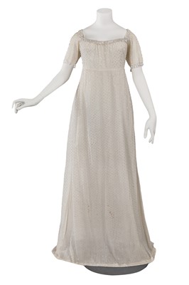 Lot 510 - A rare beaded white cotton evening gown, circa 1805