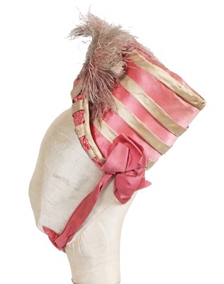 Lot 508 - A rare pink and grey satin bonnet, circa 1811