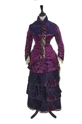 Lot 833 - A fine purple satin and cut velvet evening/reception ensemble, circa 1880