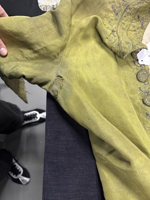 Lot 182 - An embroidered green silk coat and waistcoat, 1780s