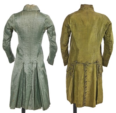 Lot 182 - An embroidered green silk coat and waistcoat, 1780s