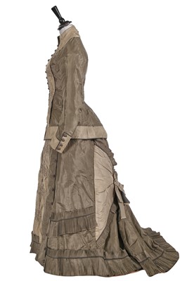 Lot 730 - A two tone grey silk dress, circa 1879