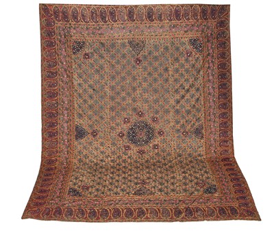Lot 543 - A fine and large embroidered cover or floor spread, Indian, circa 1830-50