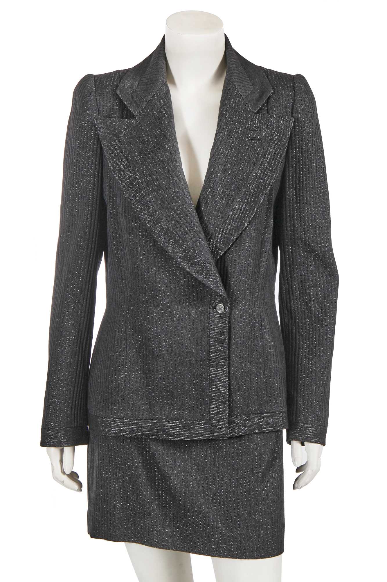 Lot 421 - A Givenchy by Alexander McQueen grey wool and lurex suit, Autumn-Winter 1998-99