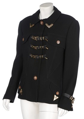 Lot 79 - A Gianni Versace bondage-style black wool...