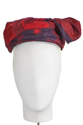 Lot 441 - A Cristóbal Balenciaga tartan foulard silk hat, probably late 40s-early 50s