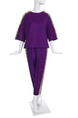 Lot 408 - A Christian Dior by Marc Bohan purple wool cocktail suit, circa 1965