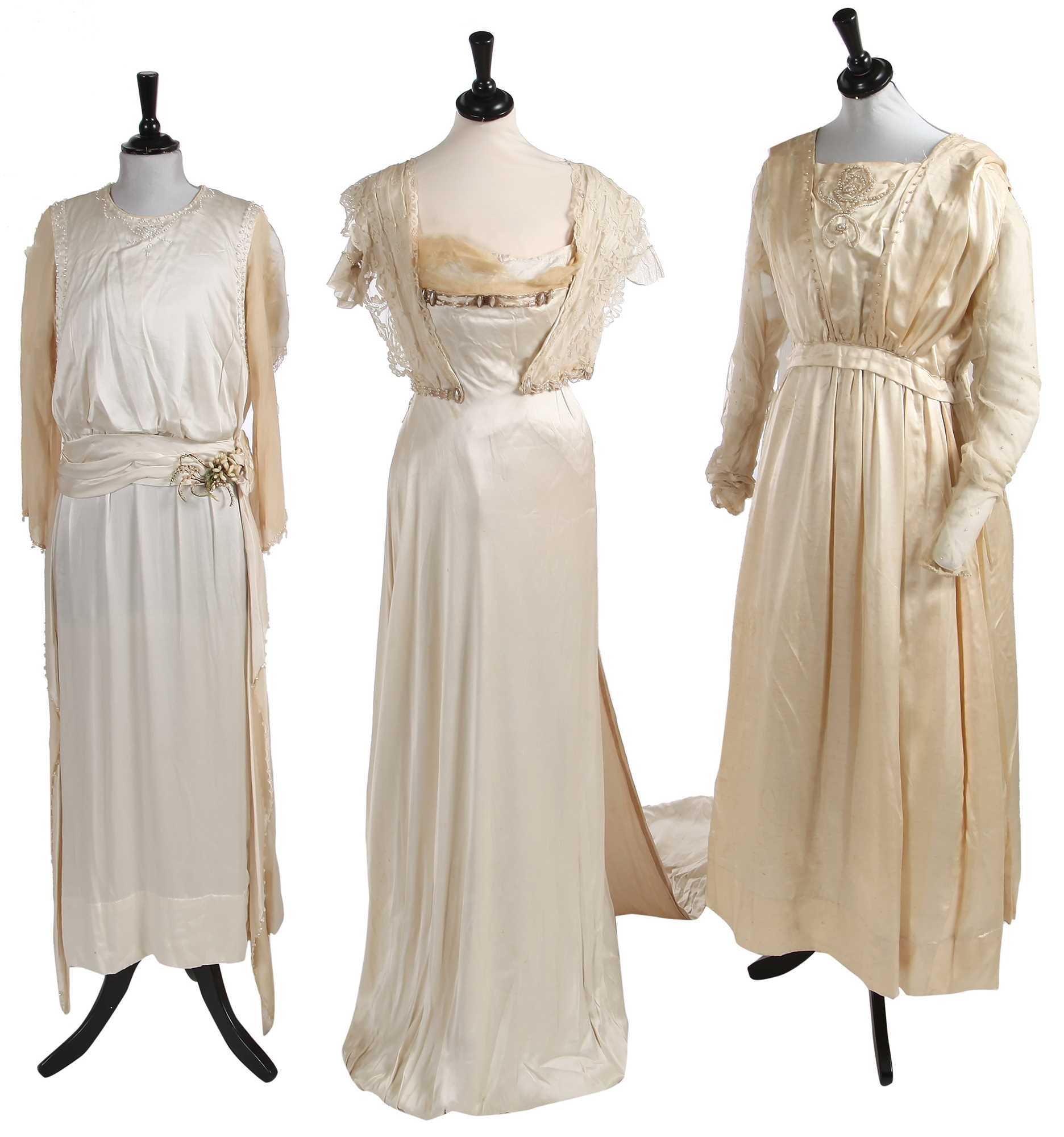 Lot 773 - Six damaged bridal gowns 1910-18