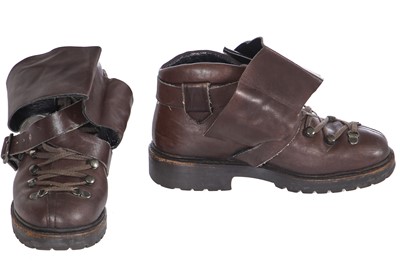 Lot 153 - An early pair of Comme des Garçons brown leather boots, 'Holes' collection, Autumn-Winter 1982-83