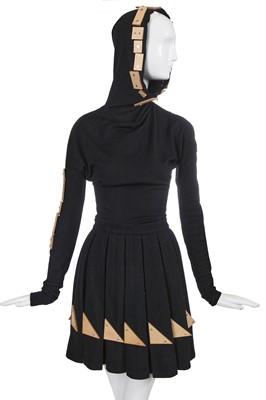 Lot 145 - A rare Yohji Yamamoto black wool and wood ensemble, Autumn-Winter 1991-92