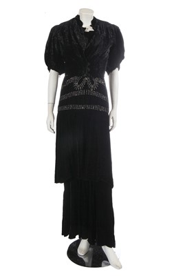 Lot 674 - A Fenwick black velvet evening gown and a bolero, circa 1930