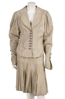 Lot 688 - A Bill Gibb taupe suede suit, circa 1972