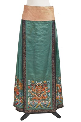 Lot 929 - An embroidered sage green silk skirt, mamianqun, Chinese, late 19th century-early 20th century