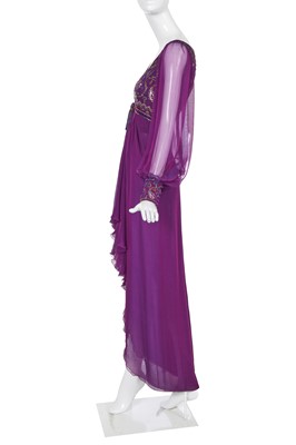 Lot 192 - A Jean Louis Scherrer haute couture beaded and embroidered purple chiffon dress, Autumn-Winter 1989-90