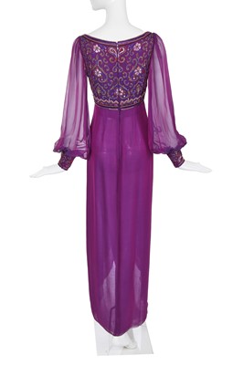 Lot 192 - A Jean Louis Scherrer haute couture beaded and embroidered purple chiffon dress, Autumn-Winter 1989-90