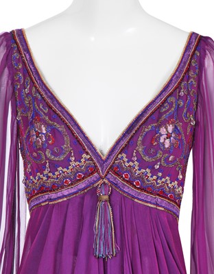 Lot 192 - A Jean Louis Scherrer haute couture beaded and embroidered purple chiffon dress, Autumn-Winter 1989-90