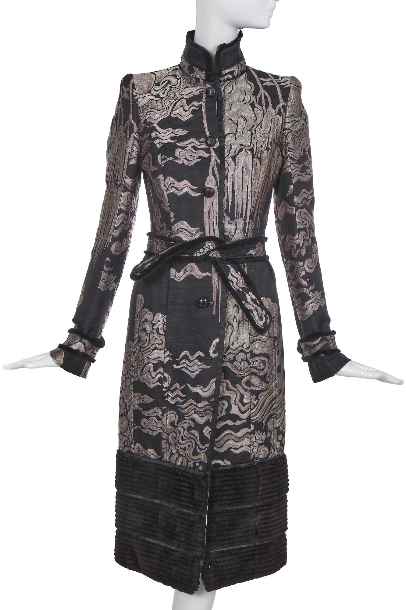 Lot 186 - An Yves Saint Laurent by Tom Ford silk-blend ottoman and black rabbit fur coat, Autumn-Winter 2004-05