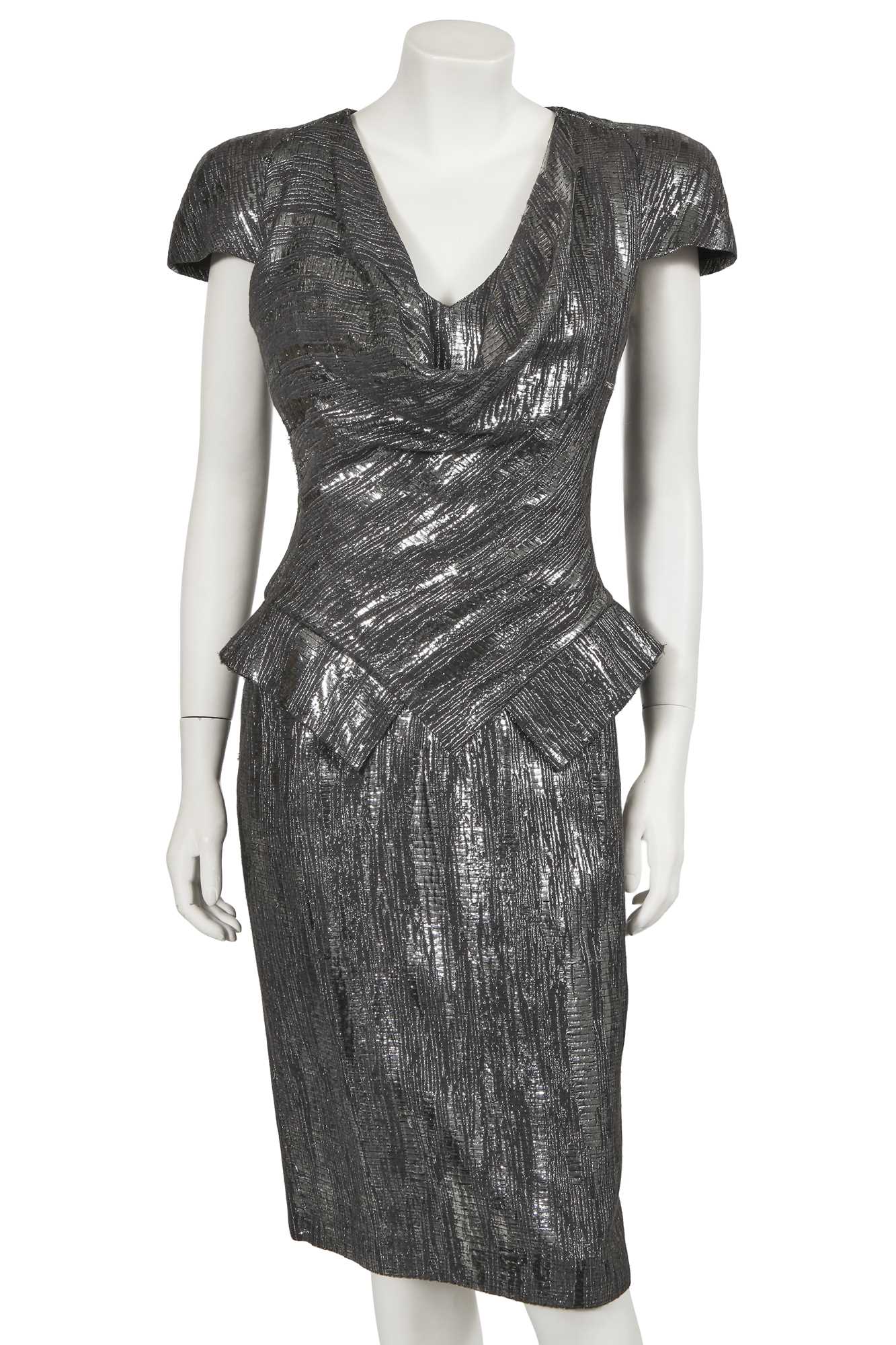 Lot 372 - An Alexander McQueen silver lamé dress, circa 2009