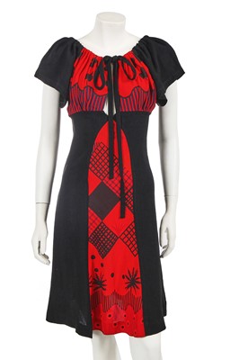 Lot 656 - An Ossie Clark/Celia Birtwell black and red moss crêpe dress, circa 1972