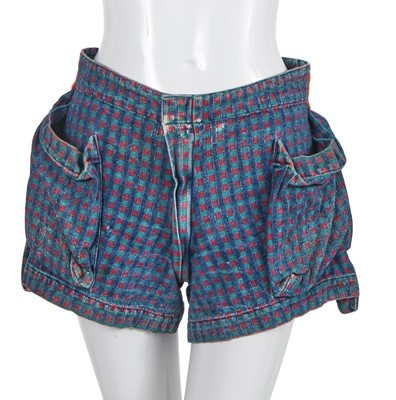 Lot 335 - A pair of Westwood/McLaren blue and red chequered denim shorts, 'Hypnos' collection, Spring-Summer 1984