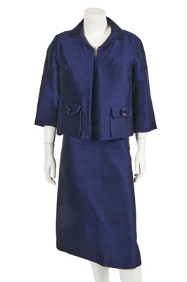 Lot 620 - A Christian Dior London blue silk ensemble, circa 1960