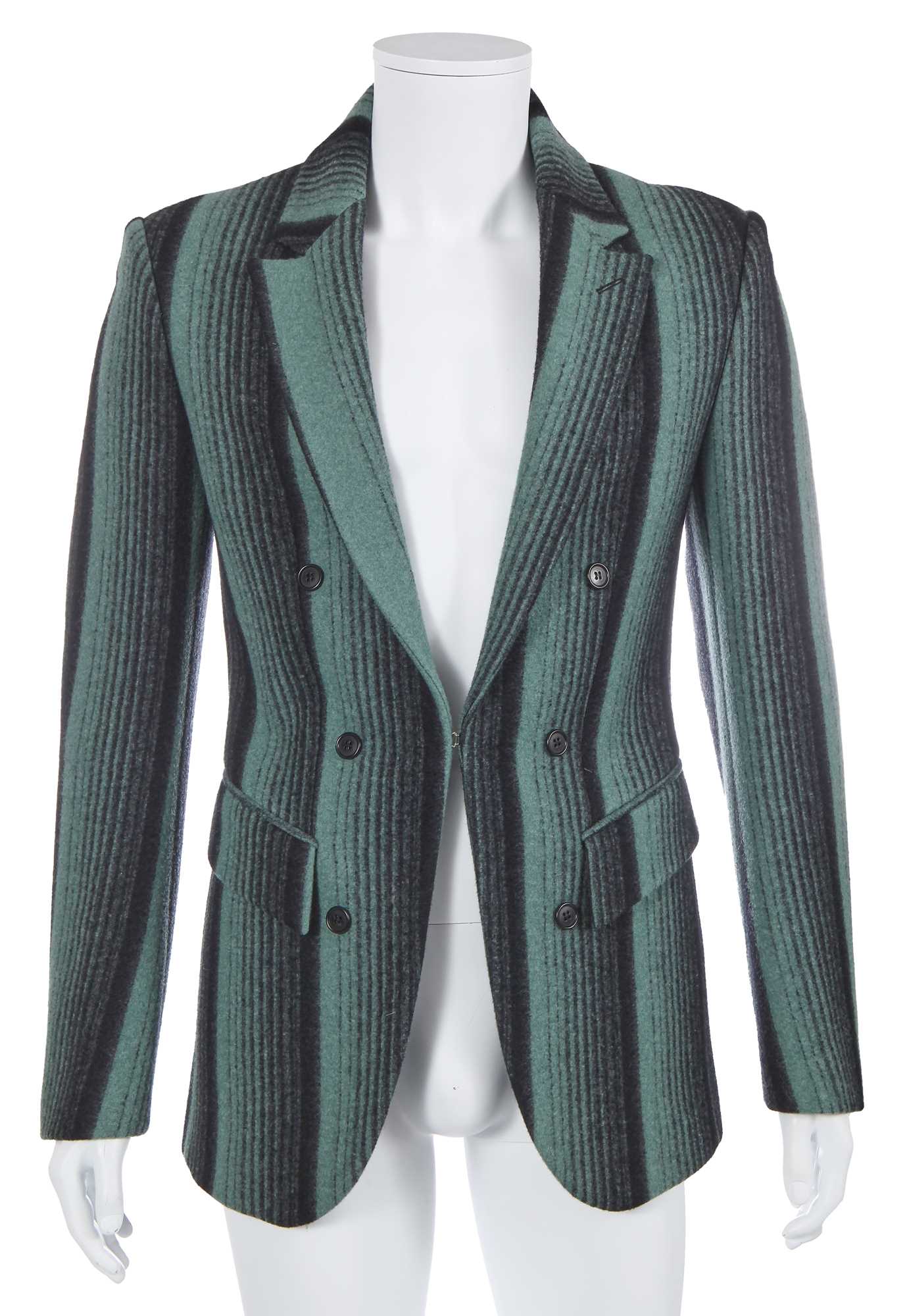 Lot 27 - An Alexander McQueen men's teal and black striped felted wool blazer, 'The Overlook' collection, Autumn-Winter 1999-2000