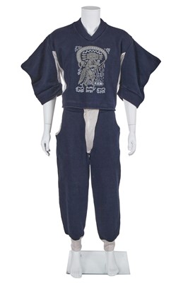 Lot 55 - A Westwood/McLaren blue cotton jersey Keith Haring print ensemble, 'Witches' Collection, Autumn-Winter 1983-84