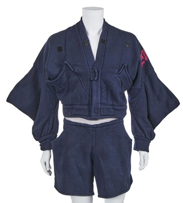 Lot 57 - A Westwood/McLaren blue cotton jersey Keith Haring print ensemble, 'Witches' Collection, Autumn-Winter 1983-84