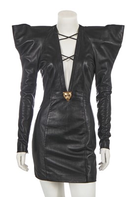 Lot 102 - A Roberto Cavalli by Fausto Puglisi black leather minidress, circa 2022