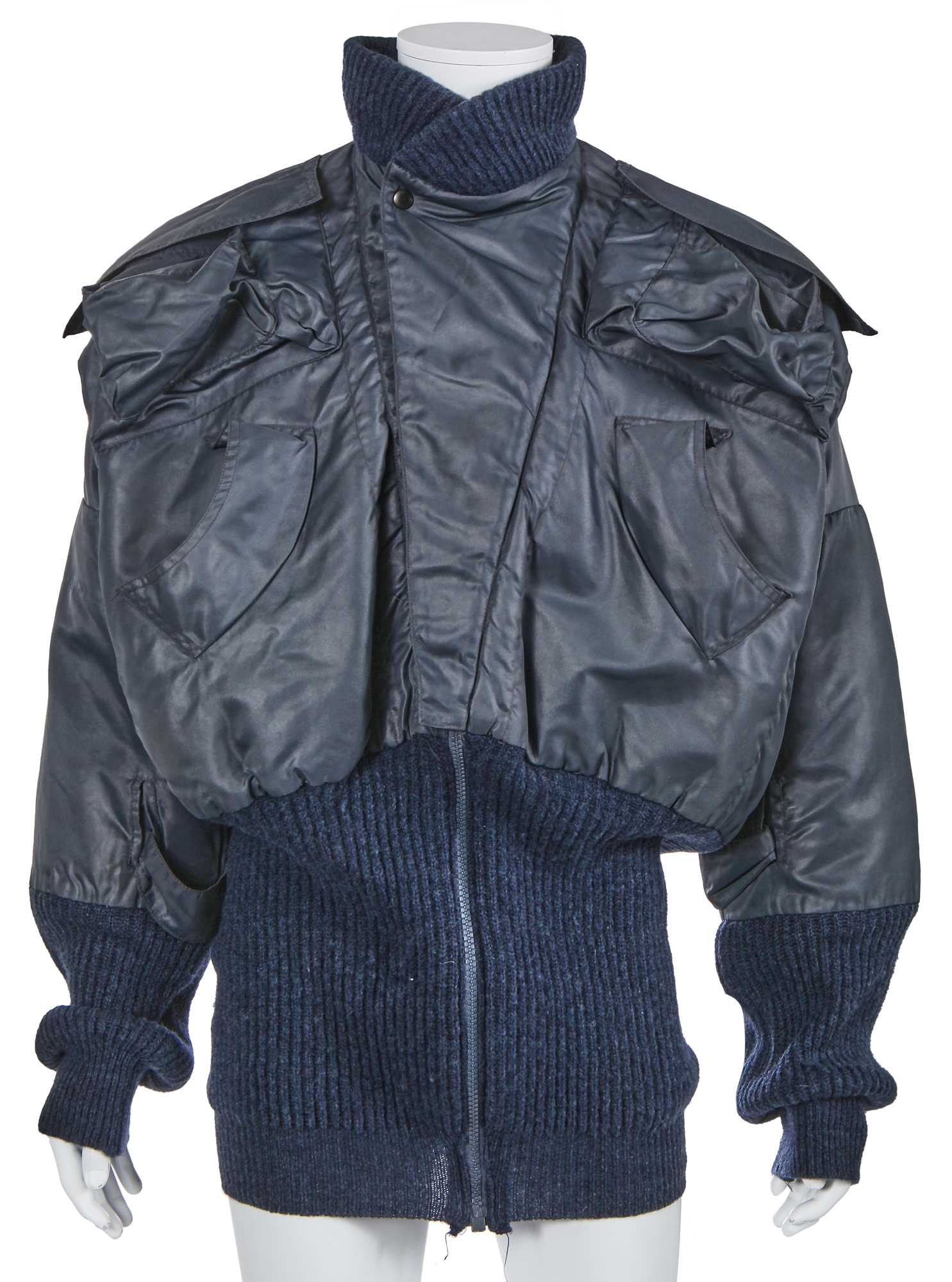Lot 64 - A Vivienne Westwood 'Clint Eastwood' blue bomber jacket, late 1980s-1990s