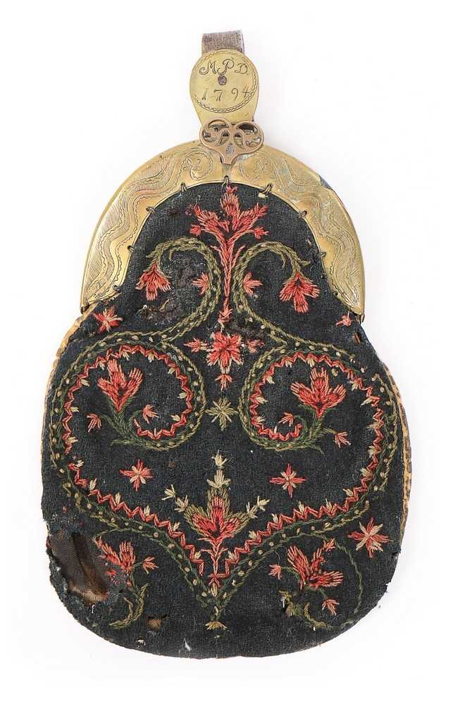 Lot 94 - A wool and gilt metal chatelaine purse,...