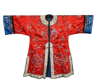 Lot 905 - A woman's red satin informal coat, waitao, Chinese, circa 1920