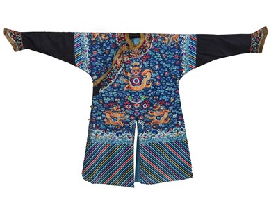Lot 909 - A fine embroidered blue silk dragon robe, jifu, Chinese, circa 1900
