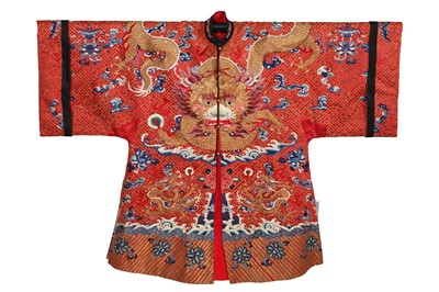 Lot 911 - A semi-formal mangao of terracotta satin, Chinese, circa 1900